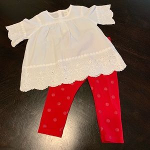 White H&M top with red baby gap leggings
